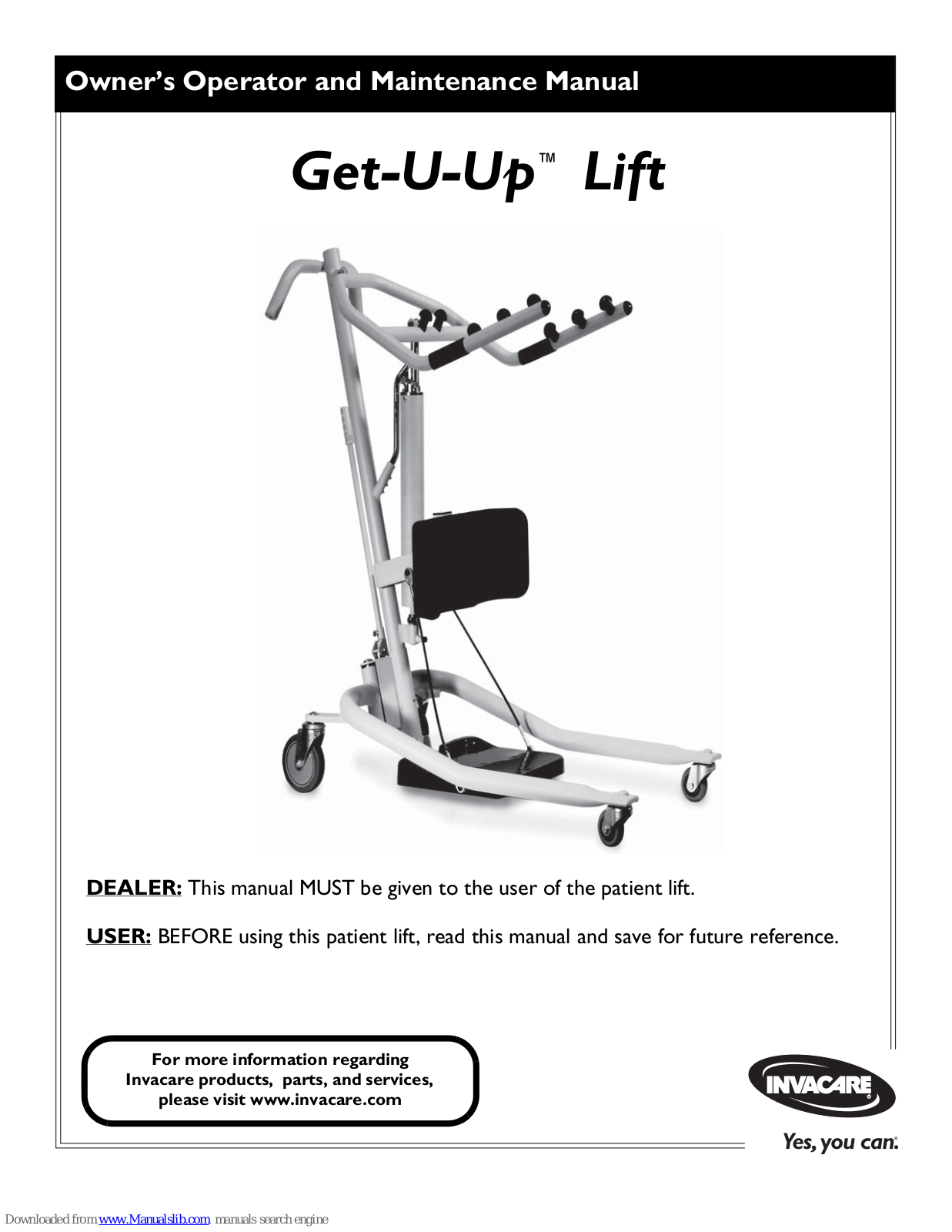 Invacare GHS350, Get-U-Up Maintenance Manual