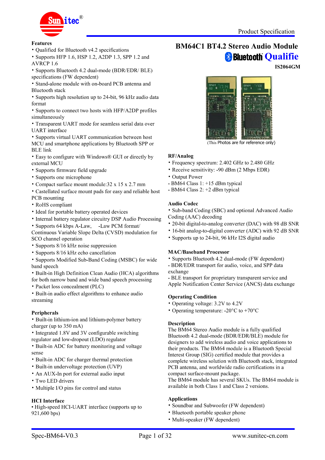 Sunitec Enterprise BM64C1, BM64C2 User Manual