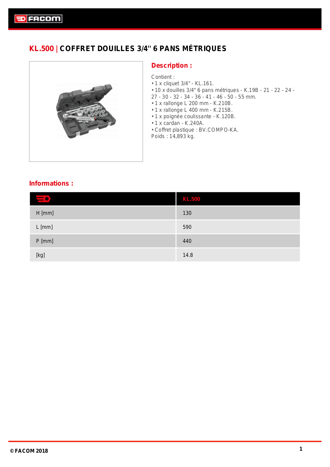 Facom KL.500PB Specification - ManualMachine.com