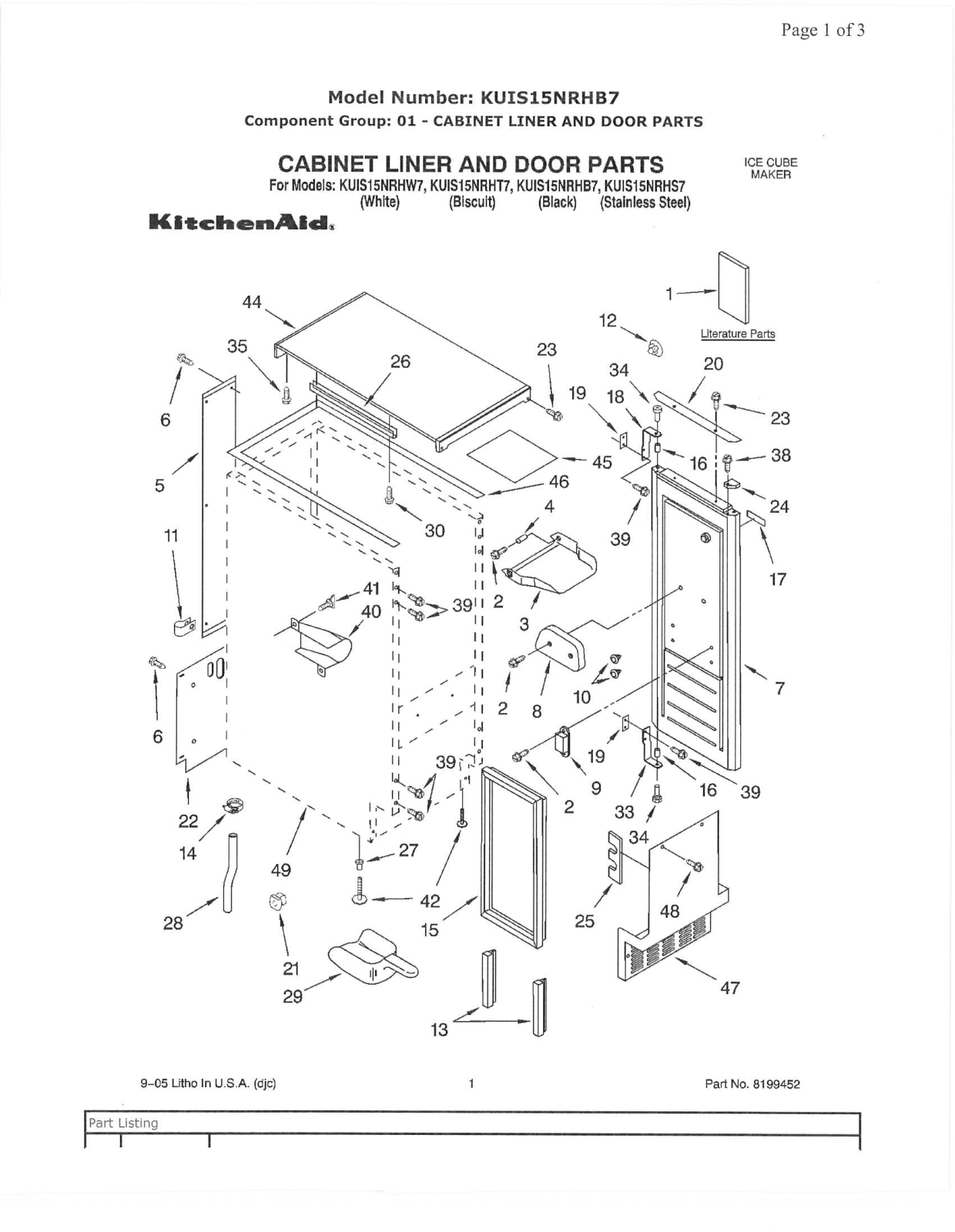 KitchenAid KUIS15NRHB7 Parts List