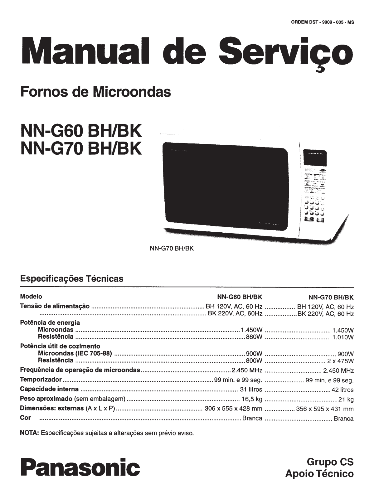 Panasonic microondas NN-G60 G70 BH BK Schematic