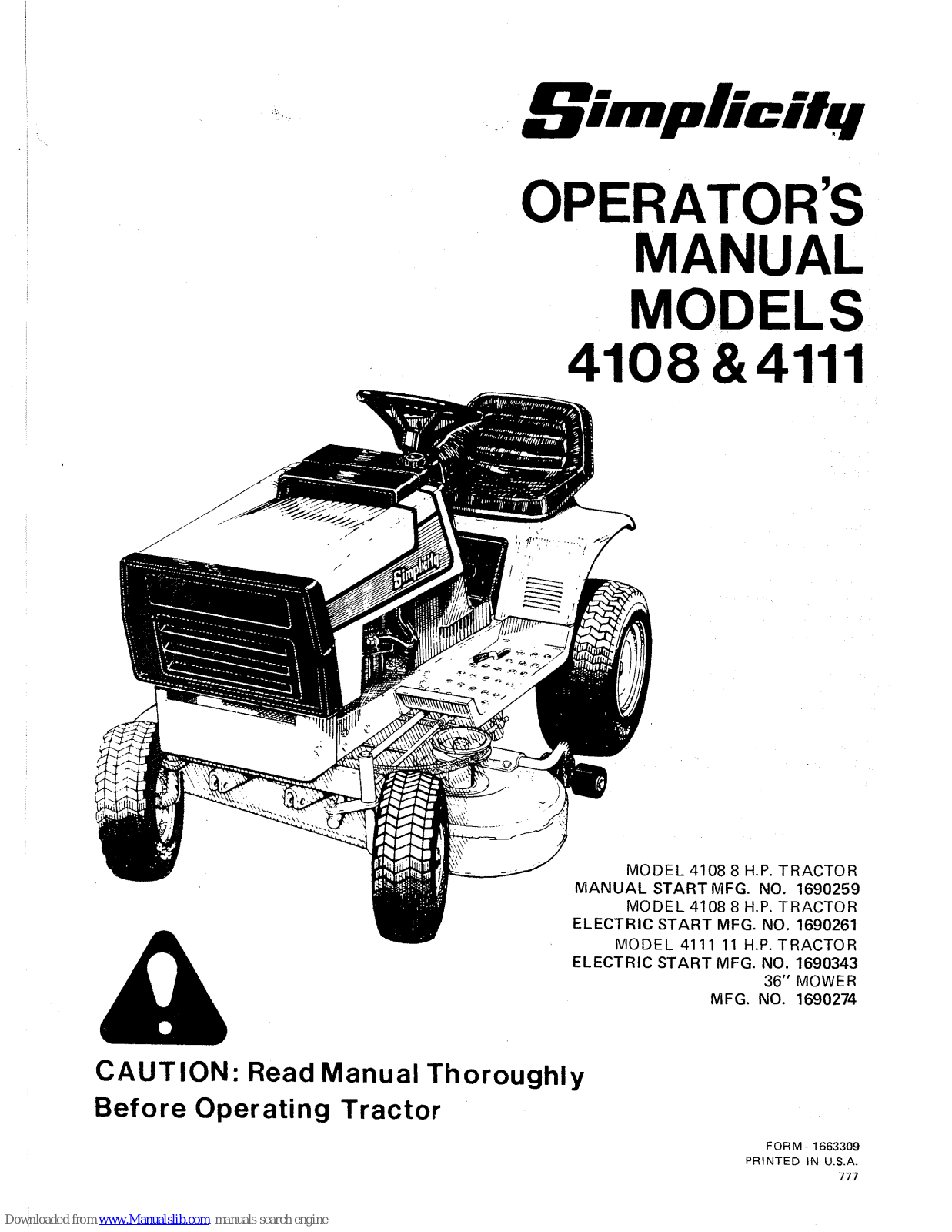 Simplicity 4108,4111 Operator's Manual