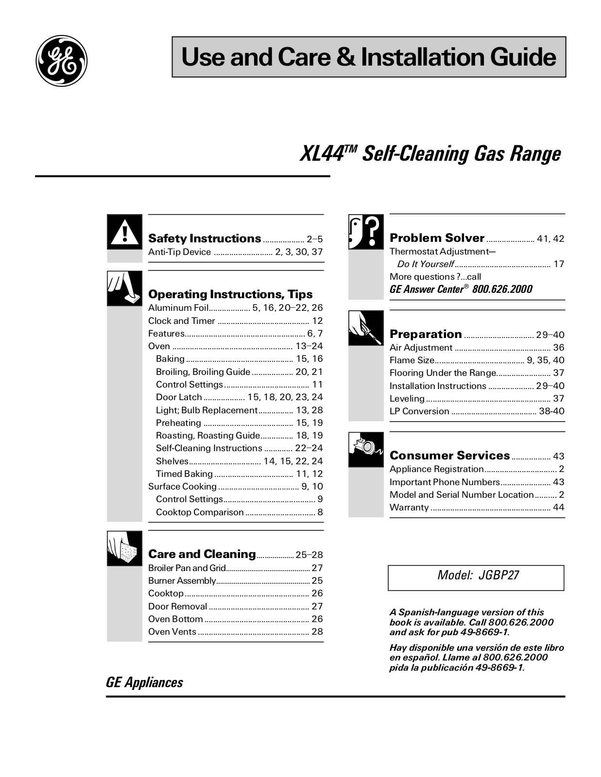 GE JGBP27 User Manual