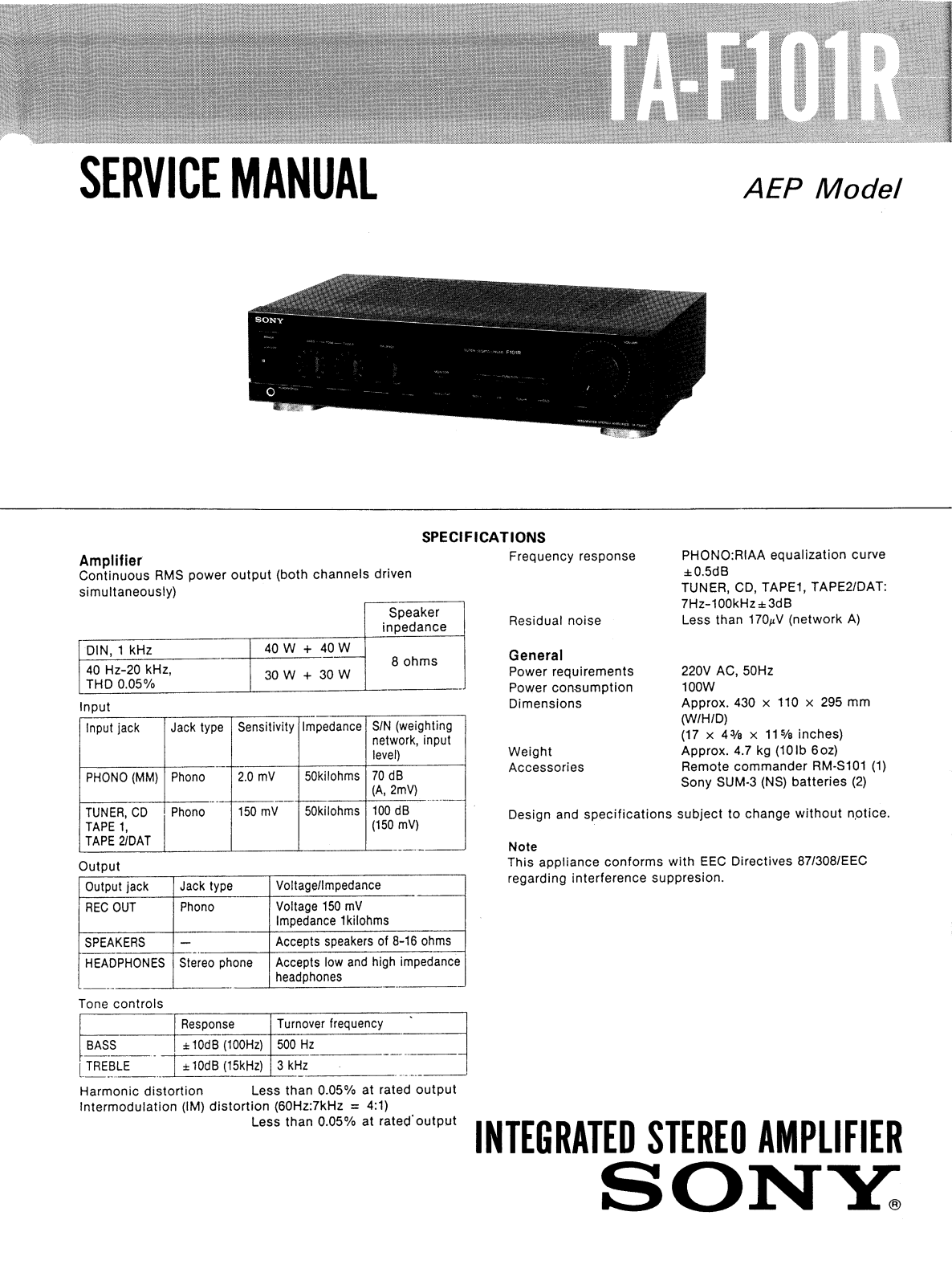 Sony TAF-101-R Service manual