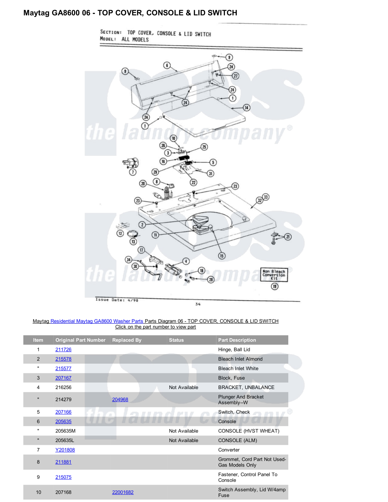 Maytag GA8600 Parts Diagram