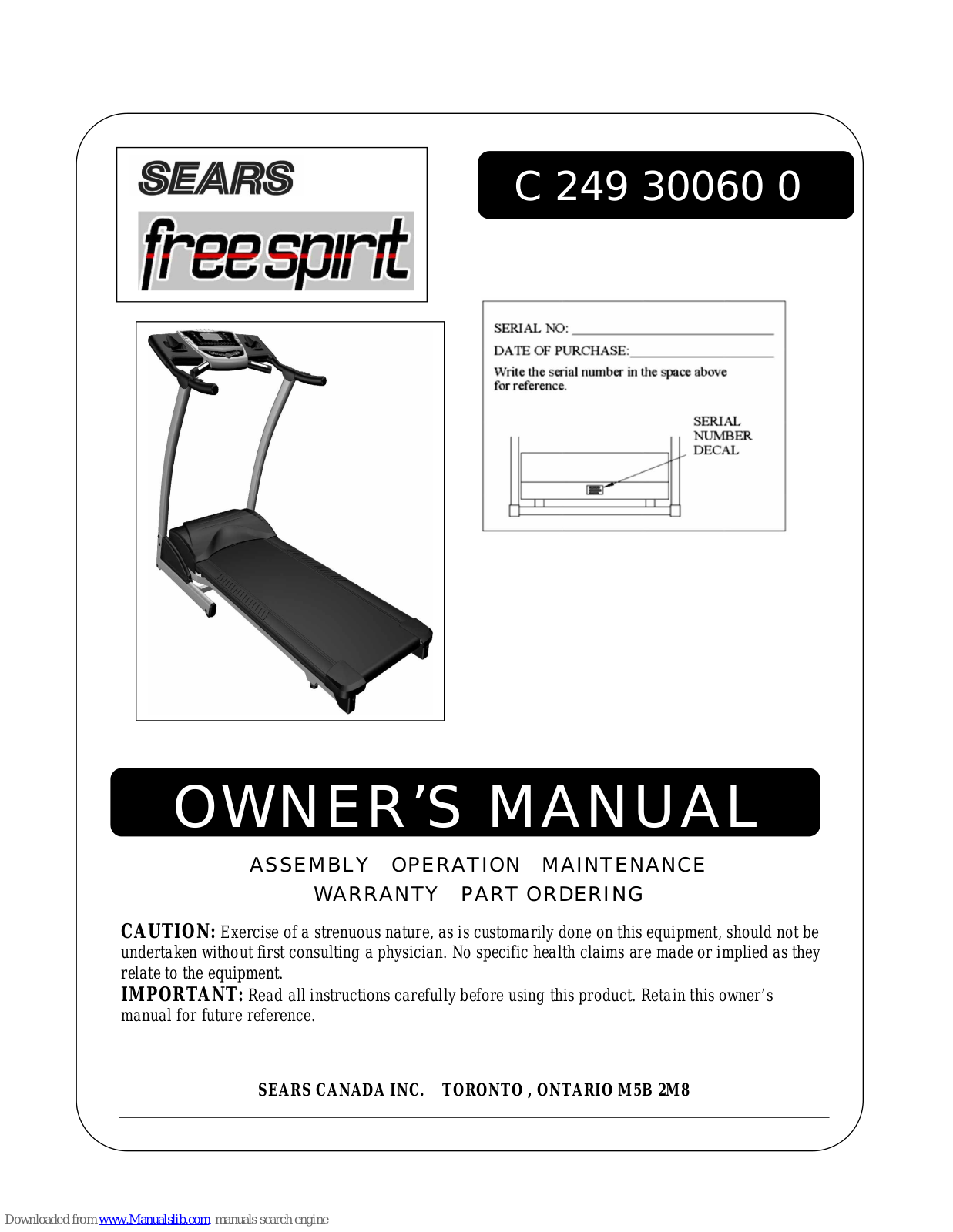 Sears Free Spirit C 249 30060 0,Free Spirit C 249 30533 1 Owner's Manual