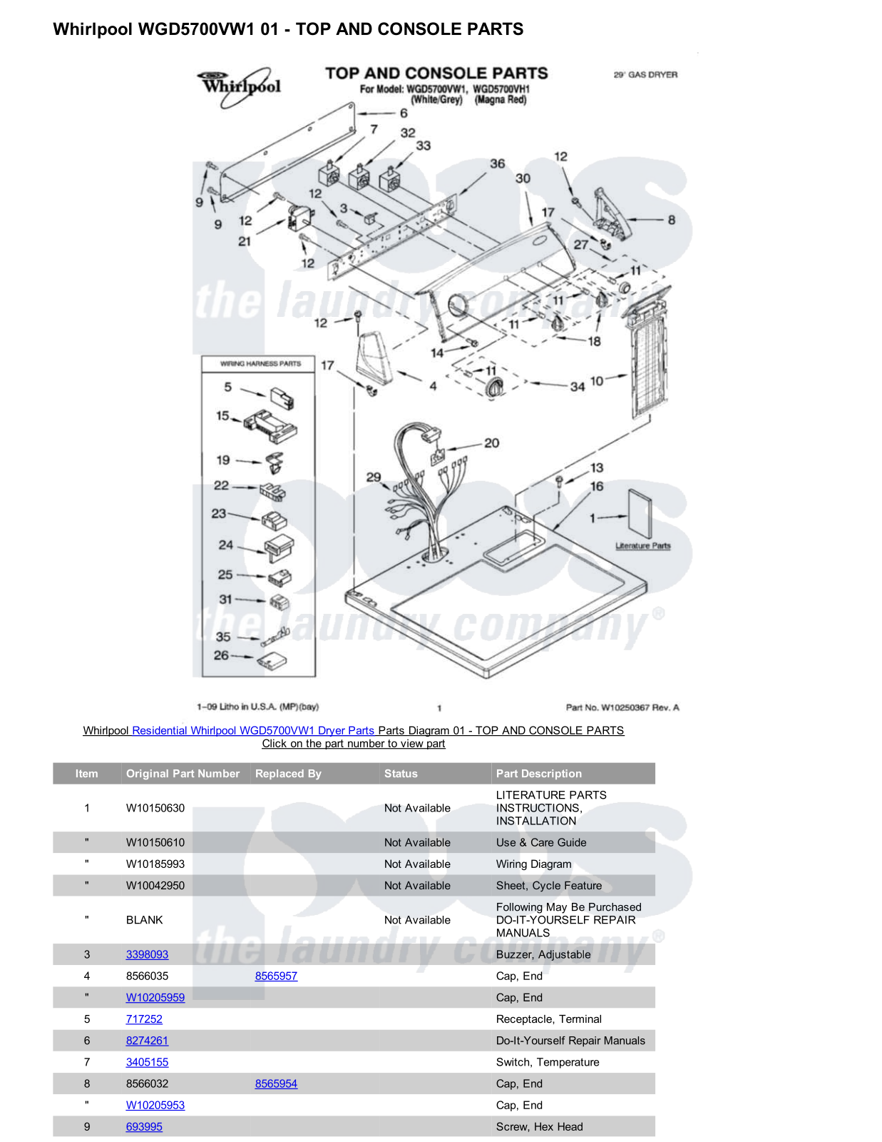 Whirlpool WGD5700VW1 Parts Diagram