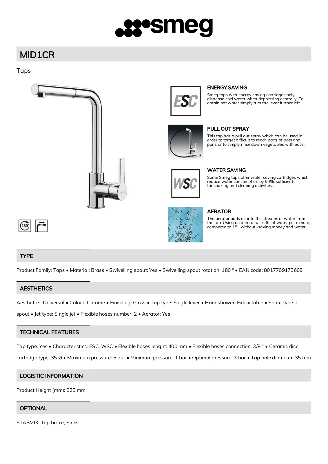 Smeg MID1CR Technical sheet