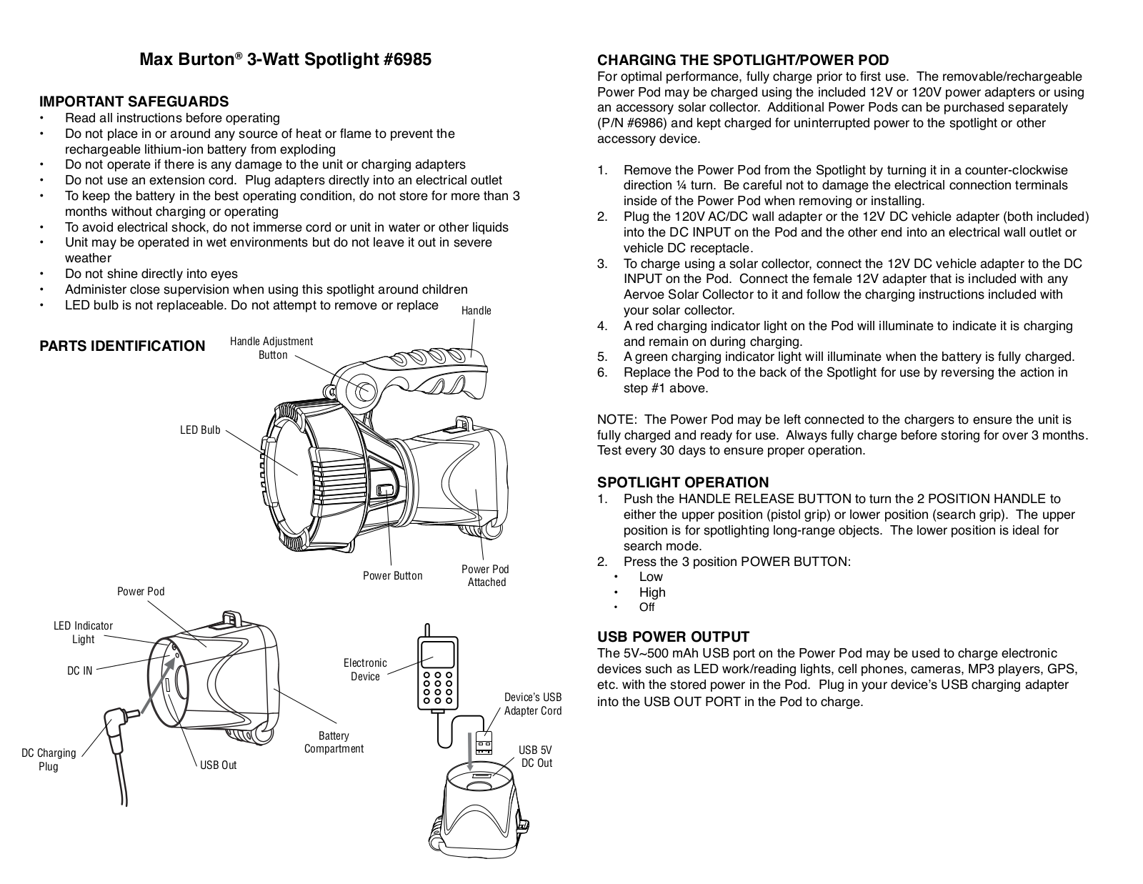 Aervoe 3-Watt Spotlight User Manual