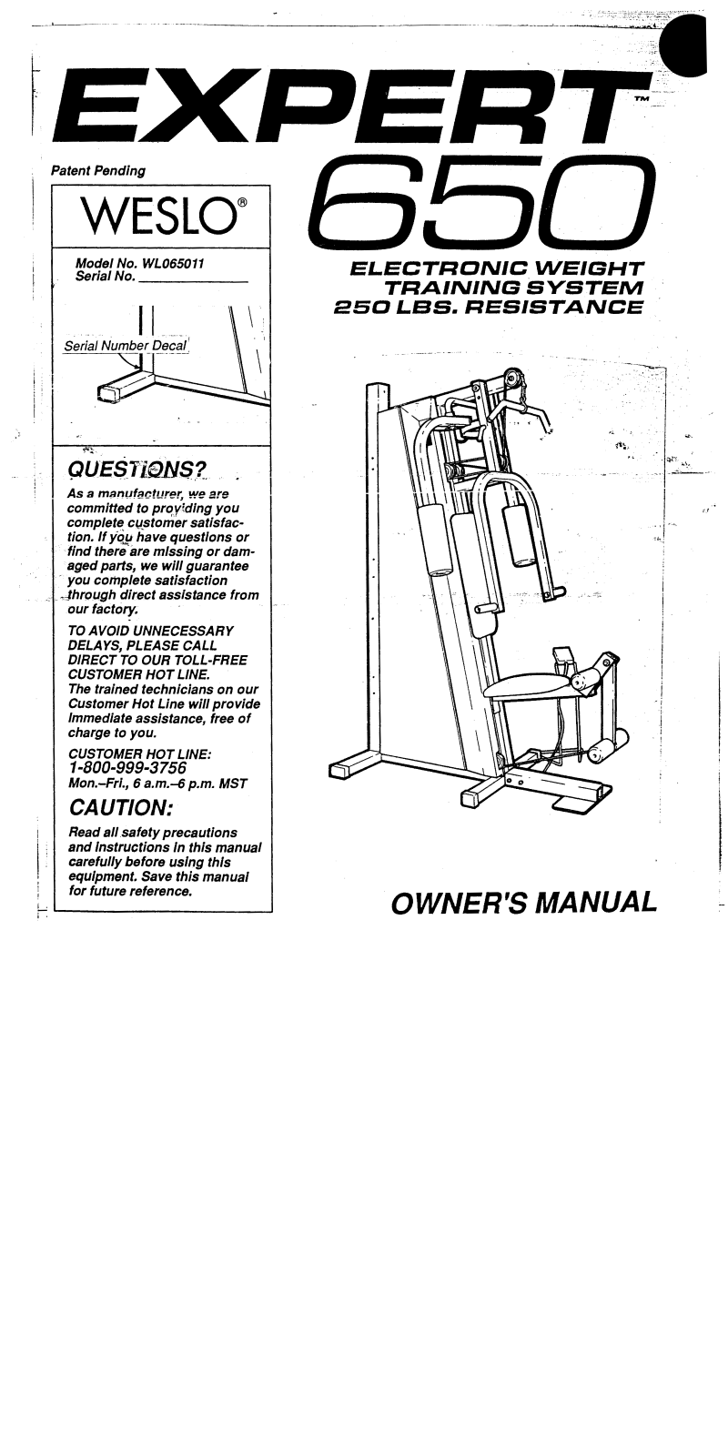 Weslo WL065011 Owner's Manual