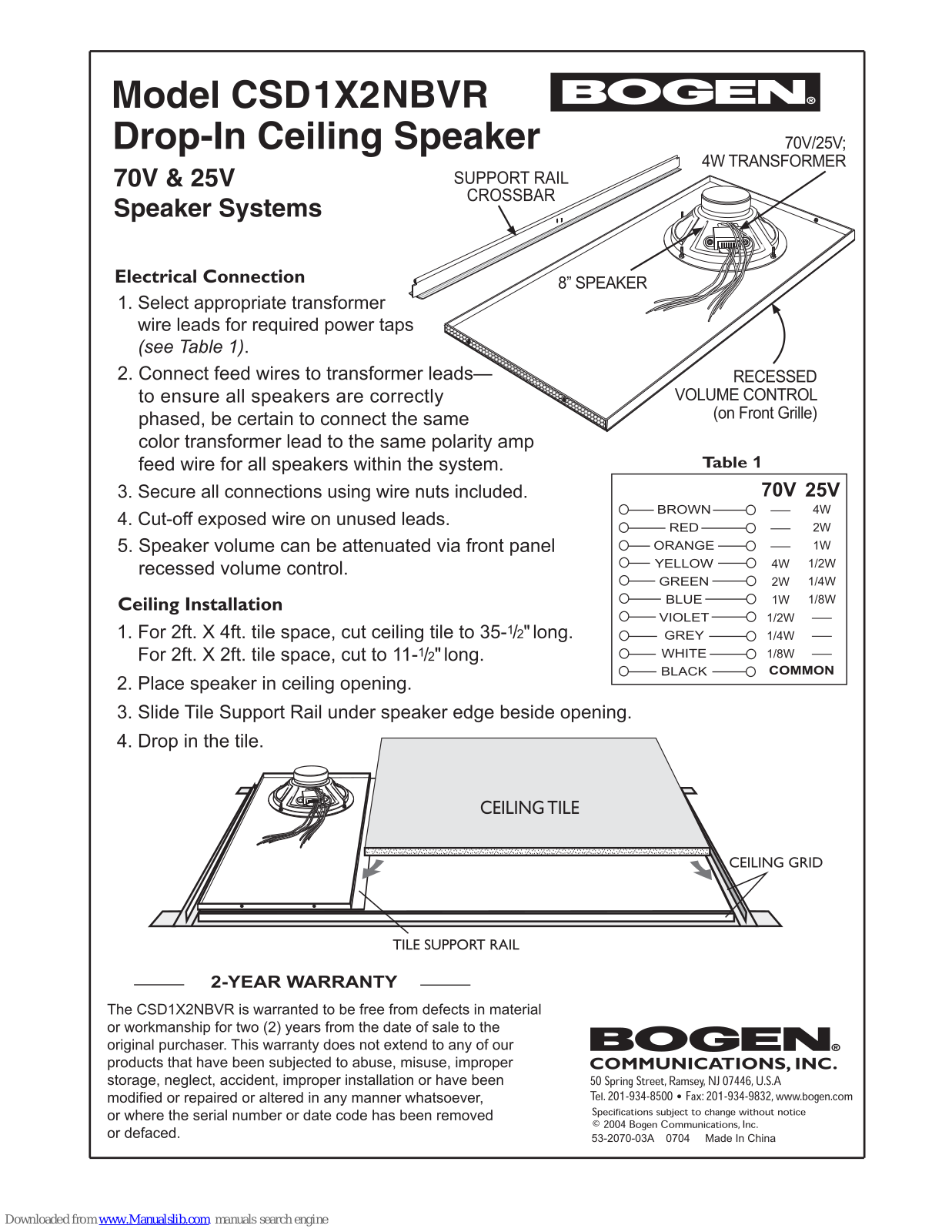 Bogen CSD1X2NBVR Information