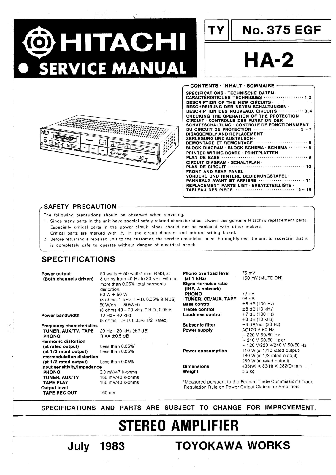 Hitachi HA-2 Service manual