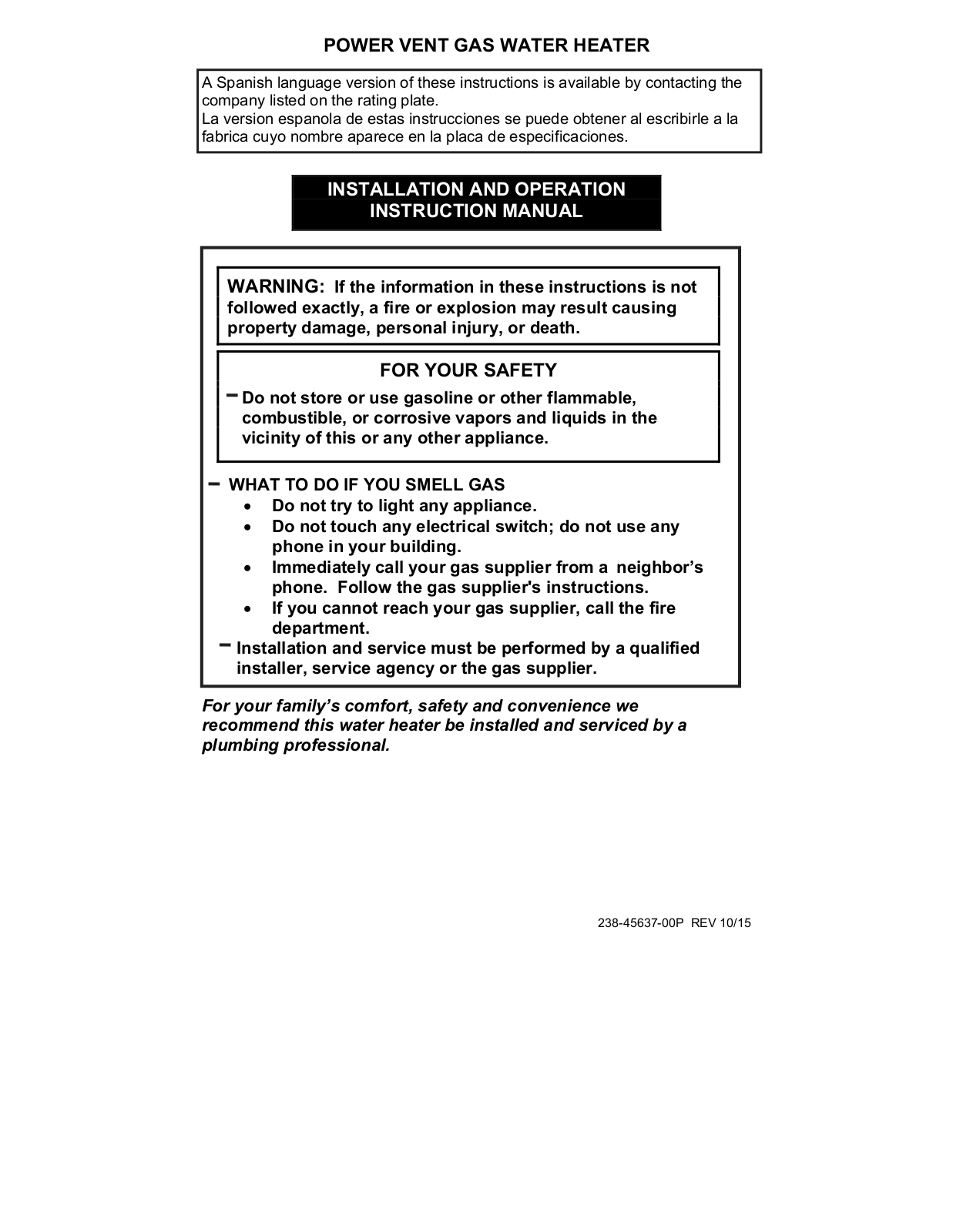 Bradford White C-DW2-TW50T10FBN, C-DW2-TW75T10BN Installation Manual