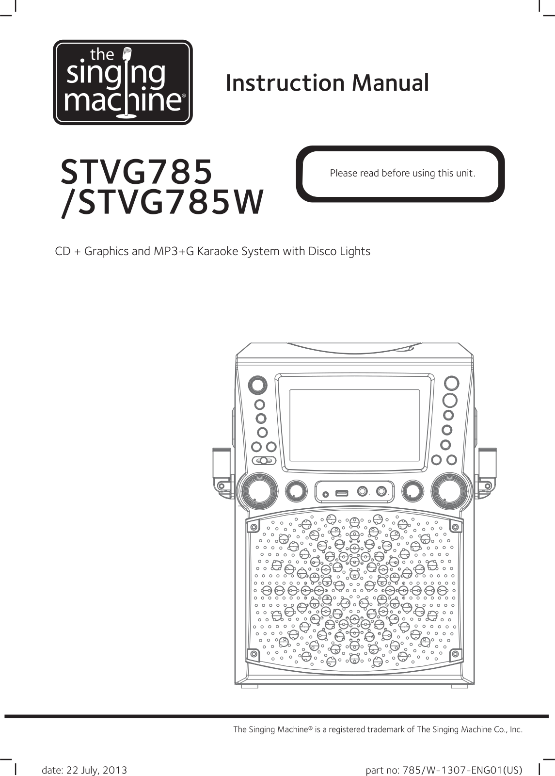 Singing Machine STVG785W, STVG785 User Manual