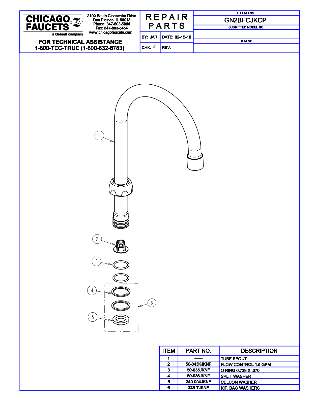 Chicago Faucet GN2BFCJK, GN2BFCJKAB Parts List