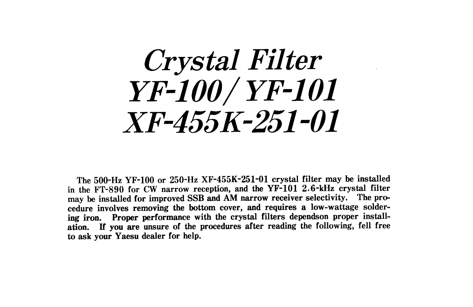 Yaesu FT-890 Installation Instruction