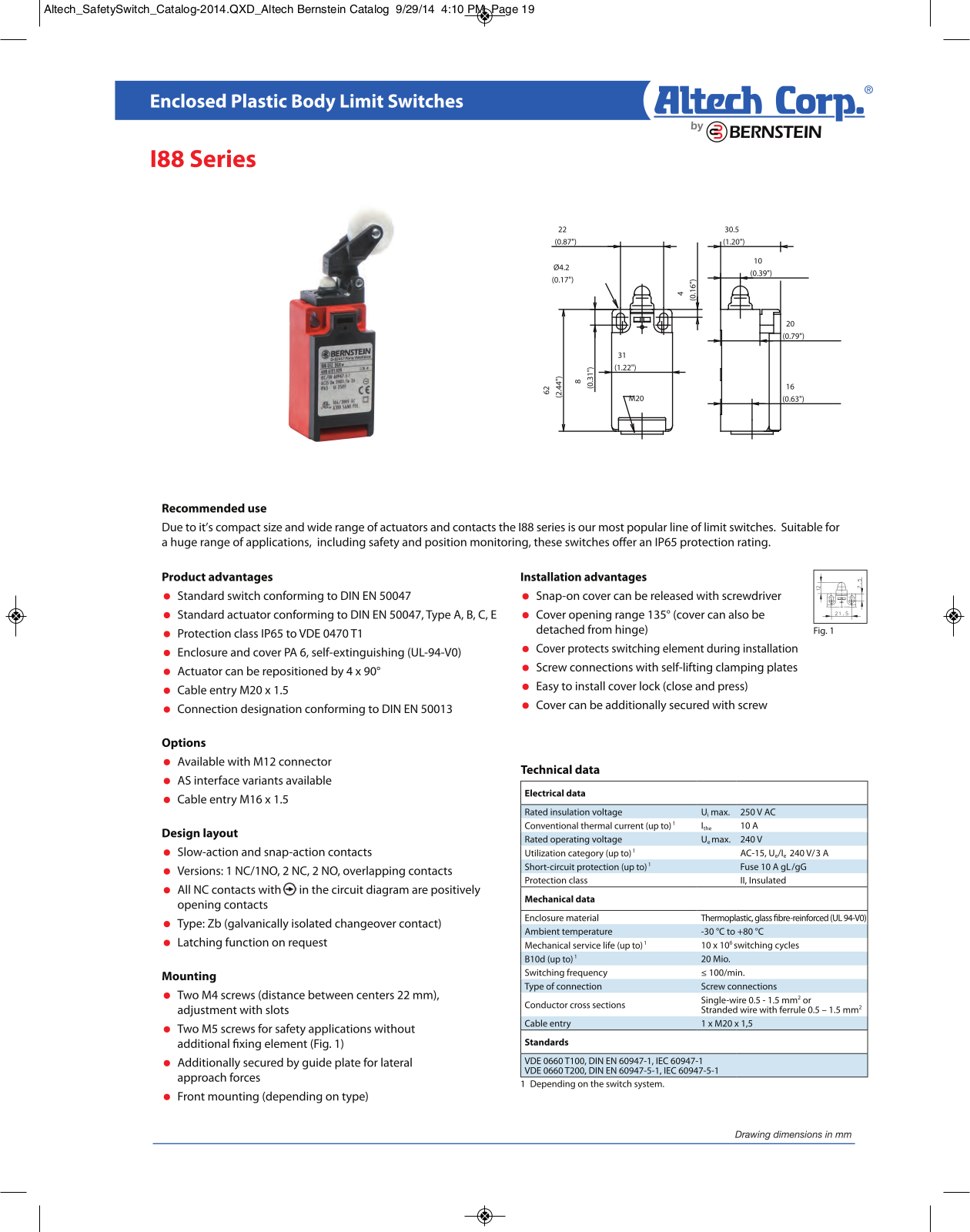 Bernstein Enclosed Plastic Body Limit Switches Catalog Page