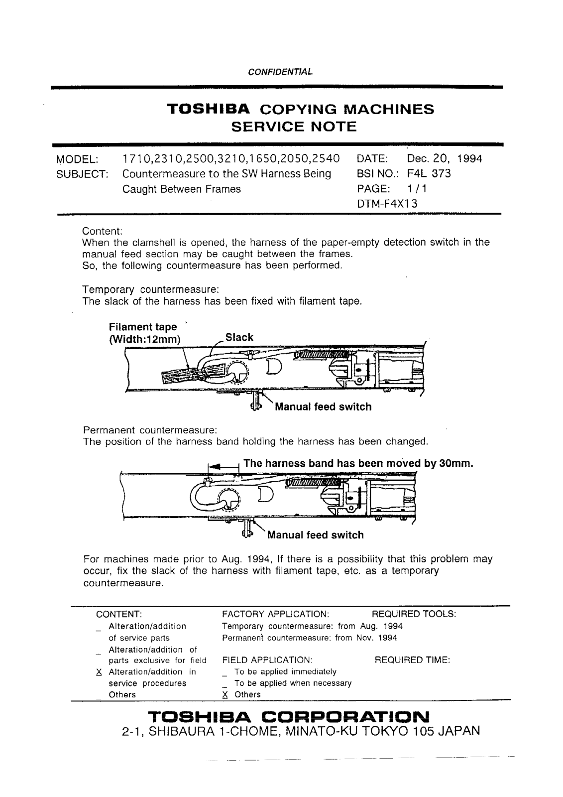 Toshiba f4l373 Service Note