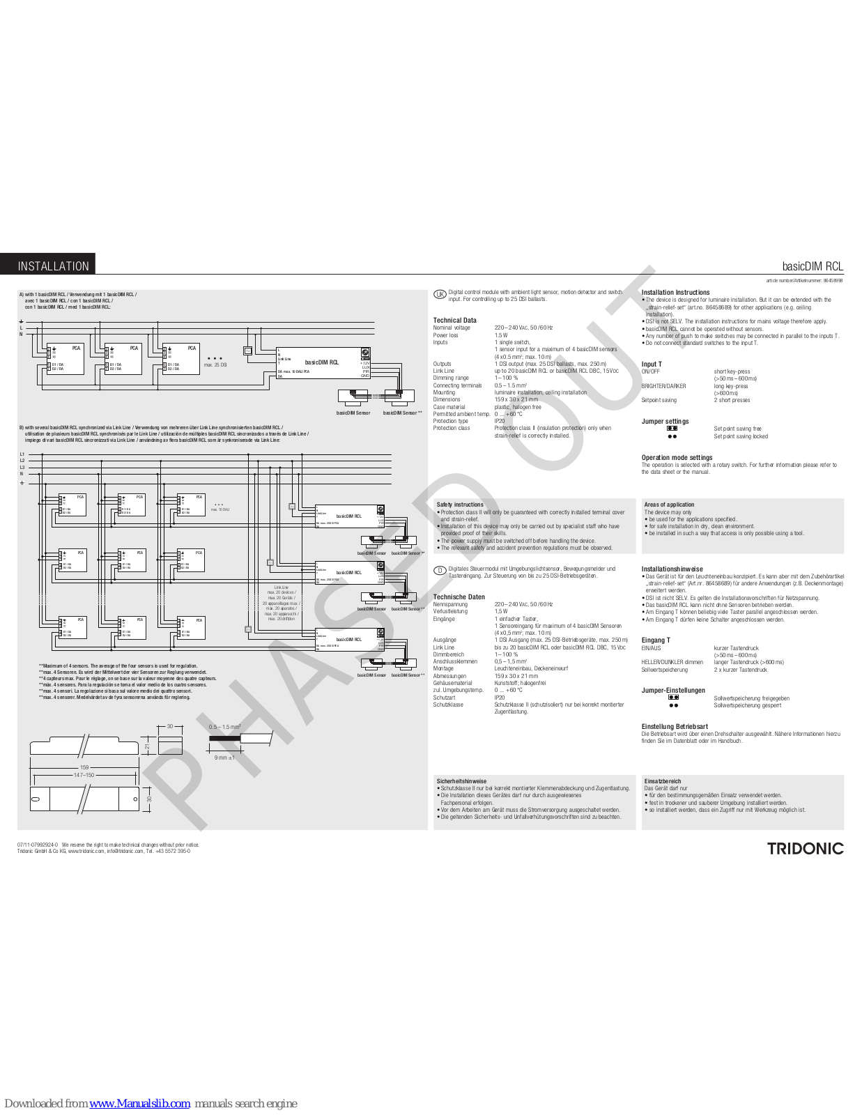 Tridonic basicDIM RCL, basicDIM RCL DBC Installation Instructions Manual - ManualMachine.com