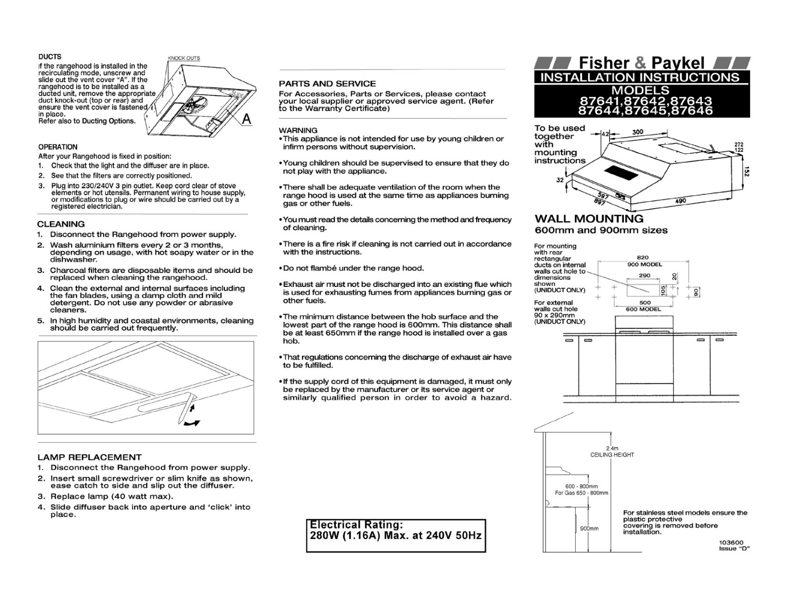 Fisher & Paykel 87641 User Manual