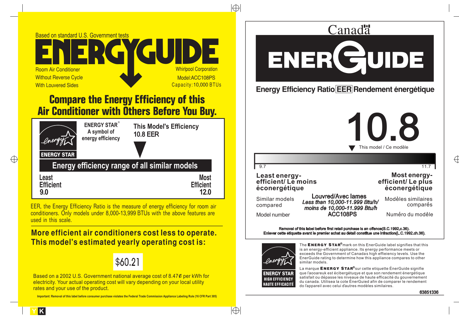 Whirlpool ACC108PS Energy label