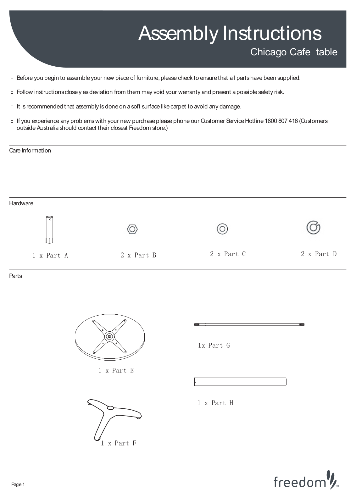 Freedom Chicago Coffee Table Assembly Instruction