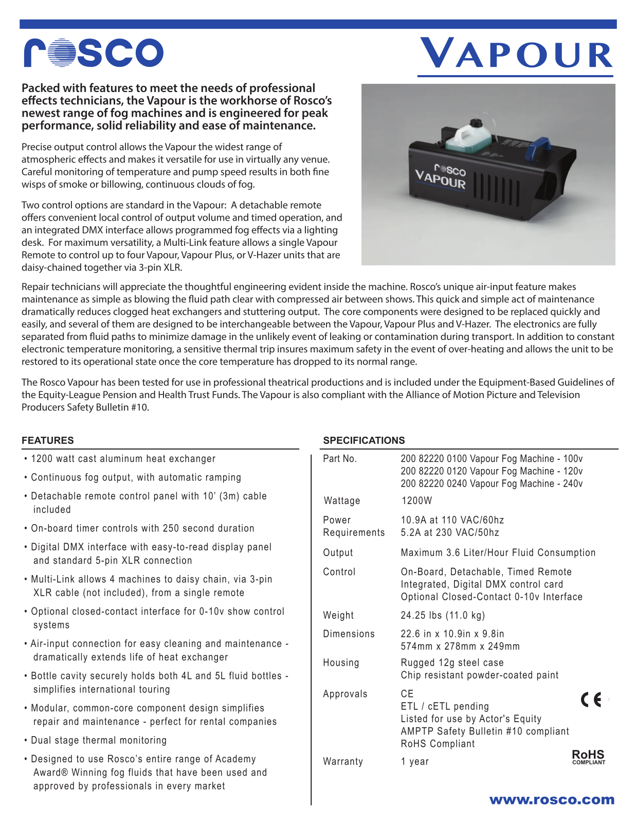 Rosco Vapour Data Sheet