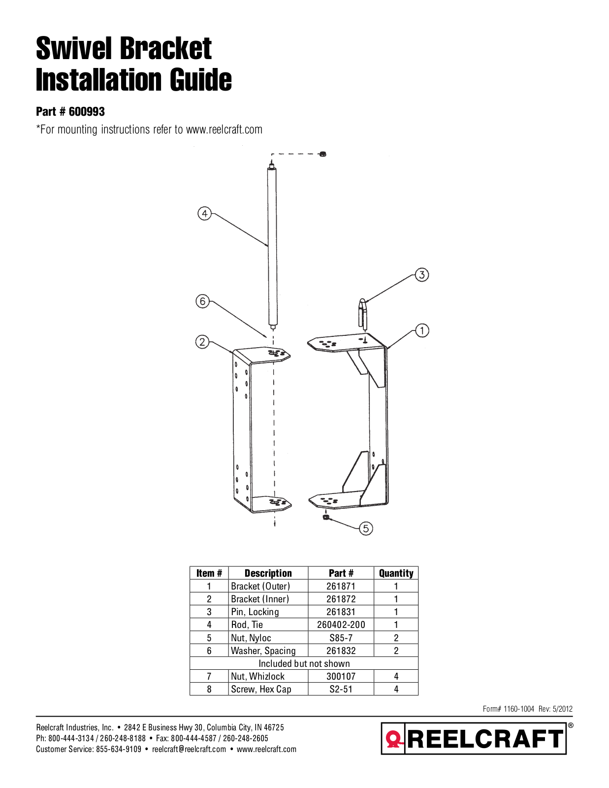 Reelcraft Swivel Bracket User Manual