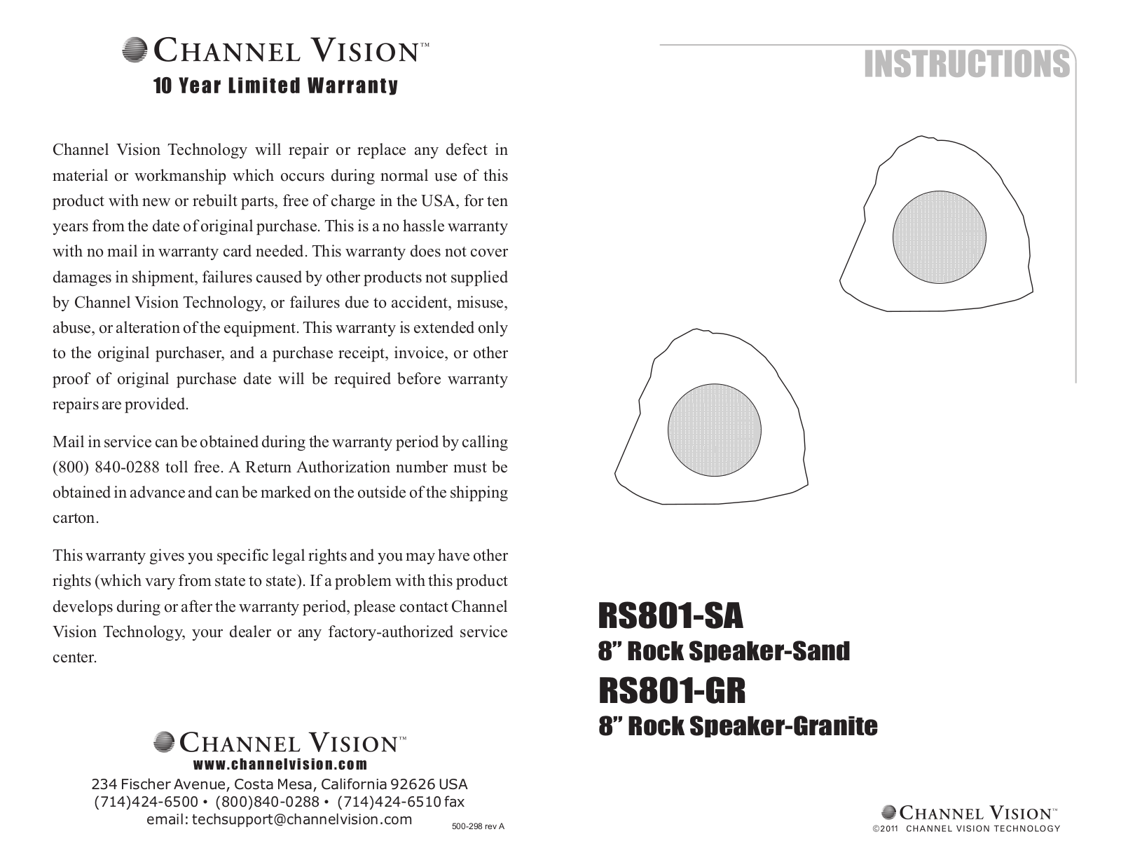 Channel Vision RS801-GR, RS801-SA User Manual