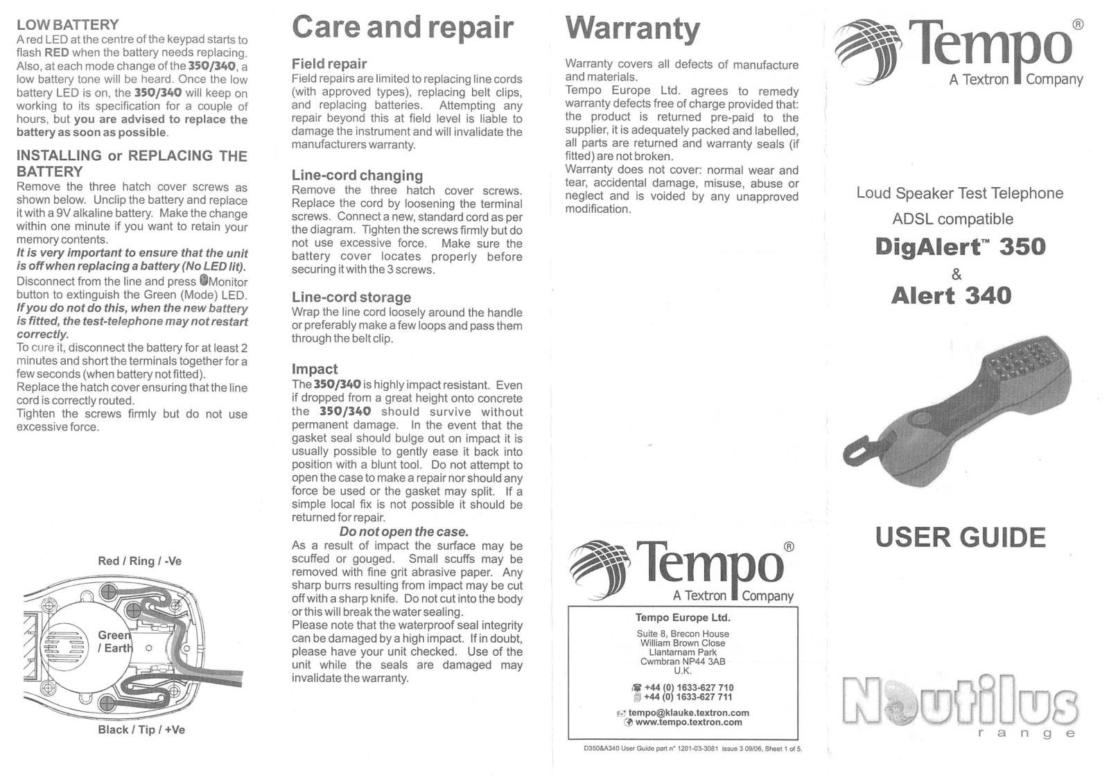 Tempo Communications Digalert 350, Alert 340 User guide