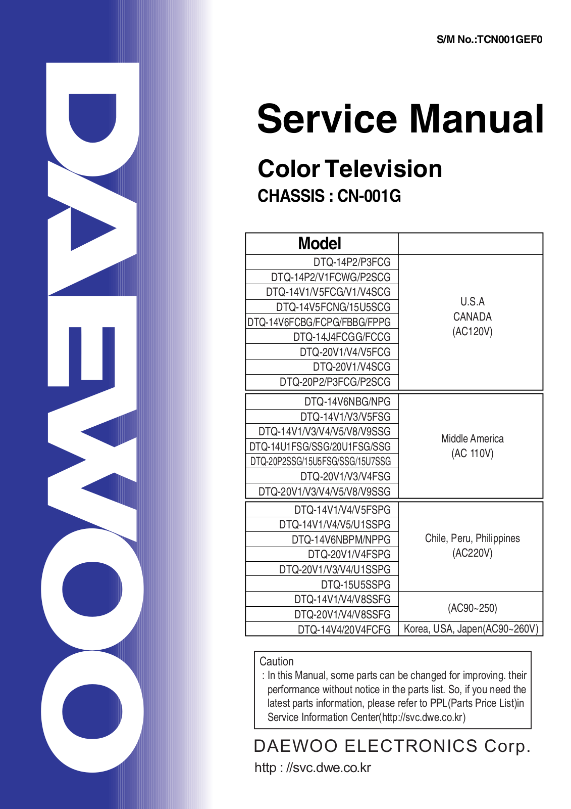 Daewoo DTQ-P3FCG, DTQ-V1FCWG, DTQ-14P2, DTQ-P2SCG User Manual