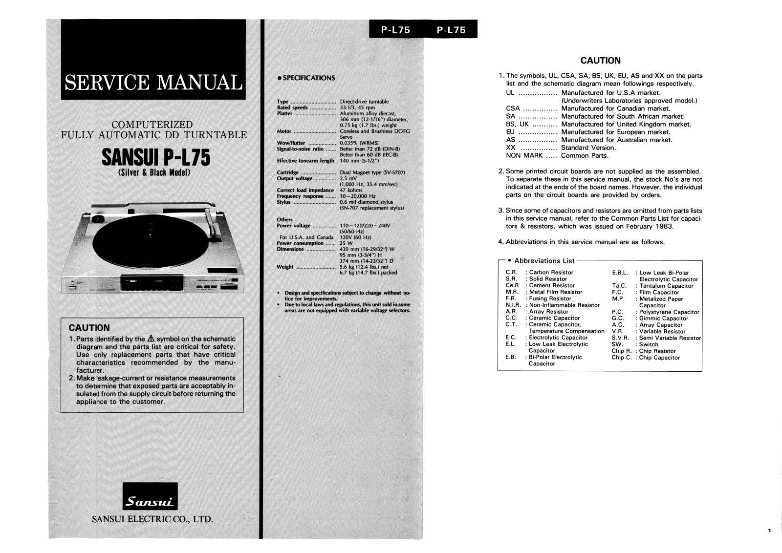 Sansui PL-75 Service manual