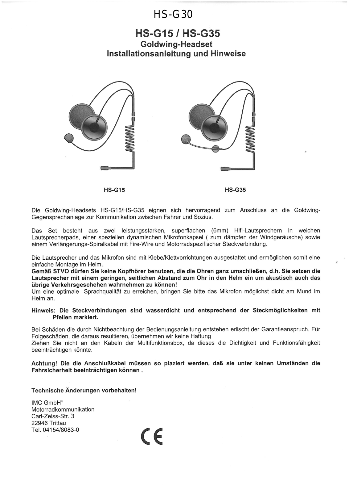 IMC HS-G15, HS-G35 User guide