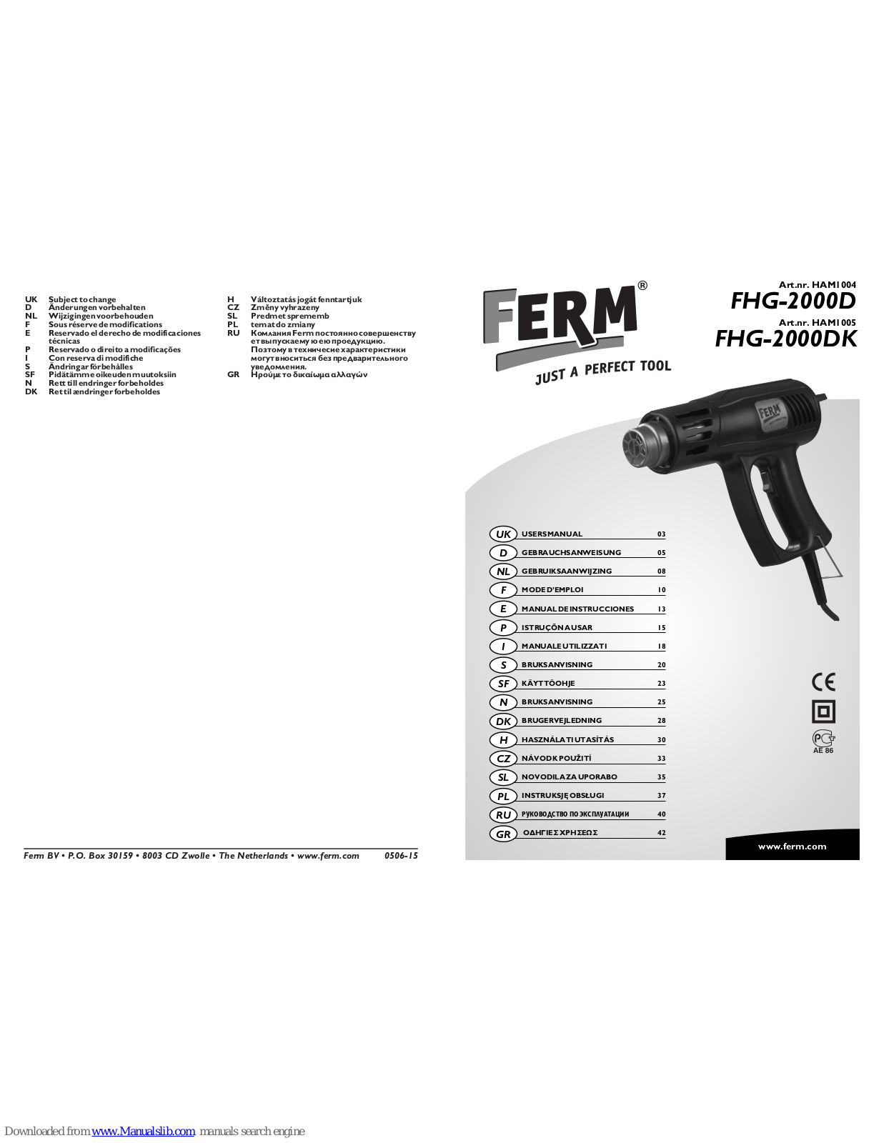 Ferm FHG-2000D, FHG-2000DK User Manual