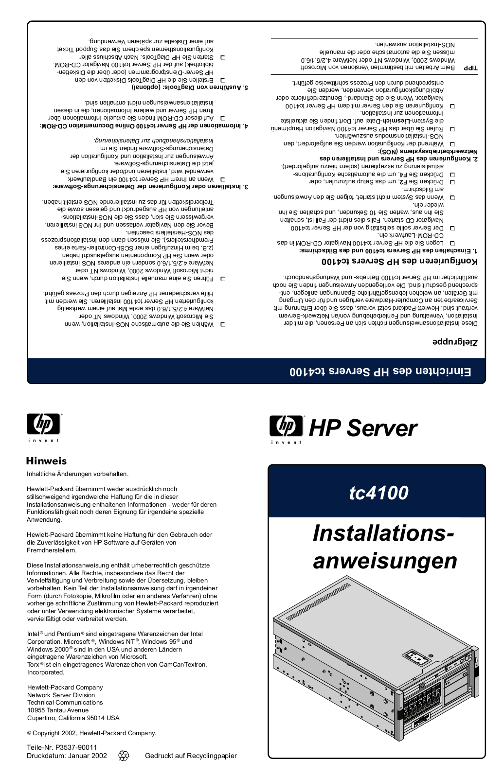 Hp SERVER TC4100 User Manual