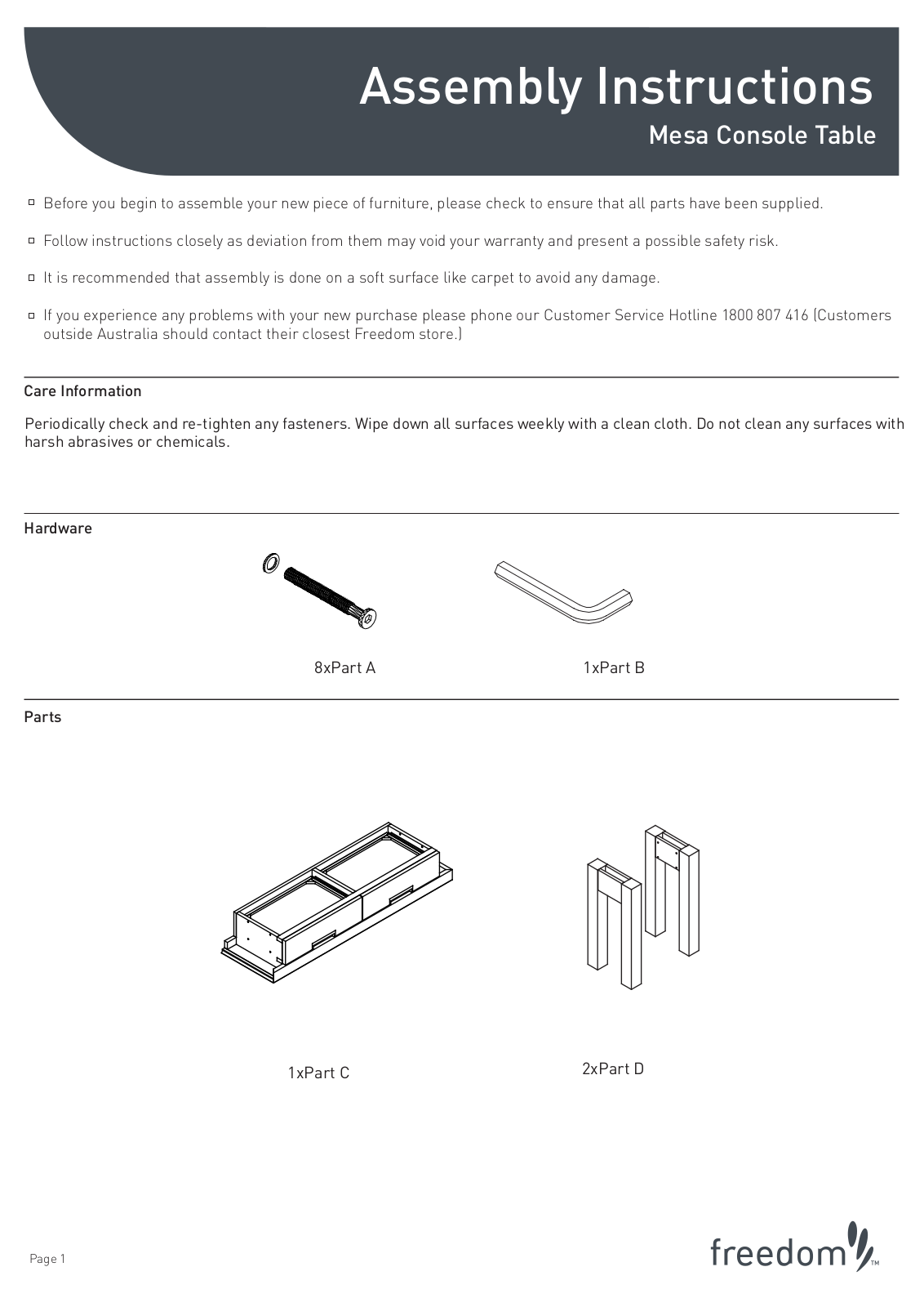 Freedom Mesa Console Table Assembly Instruction