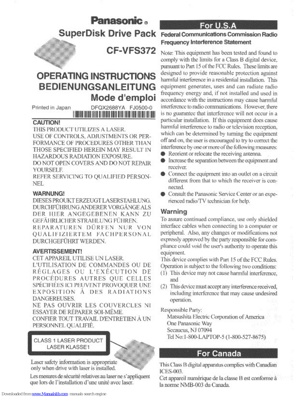 Panasonic CF-VFS372W Operating Instructions Manual