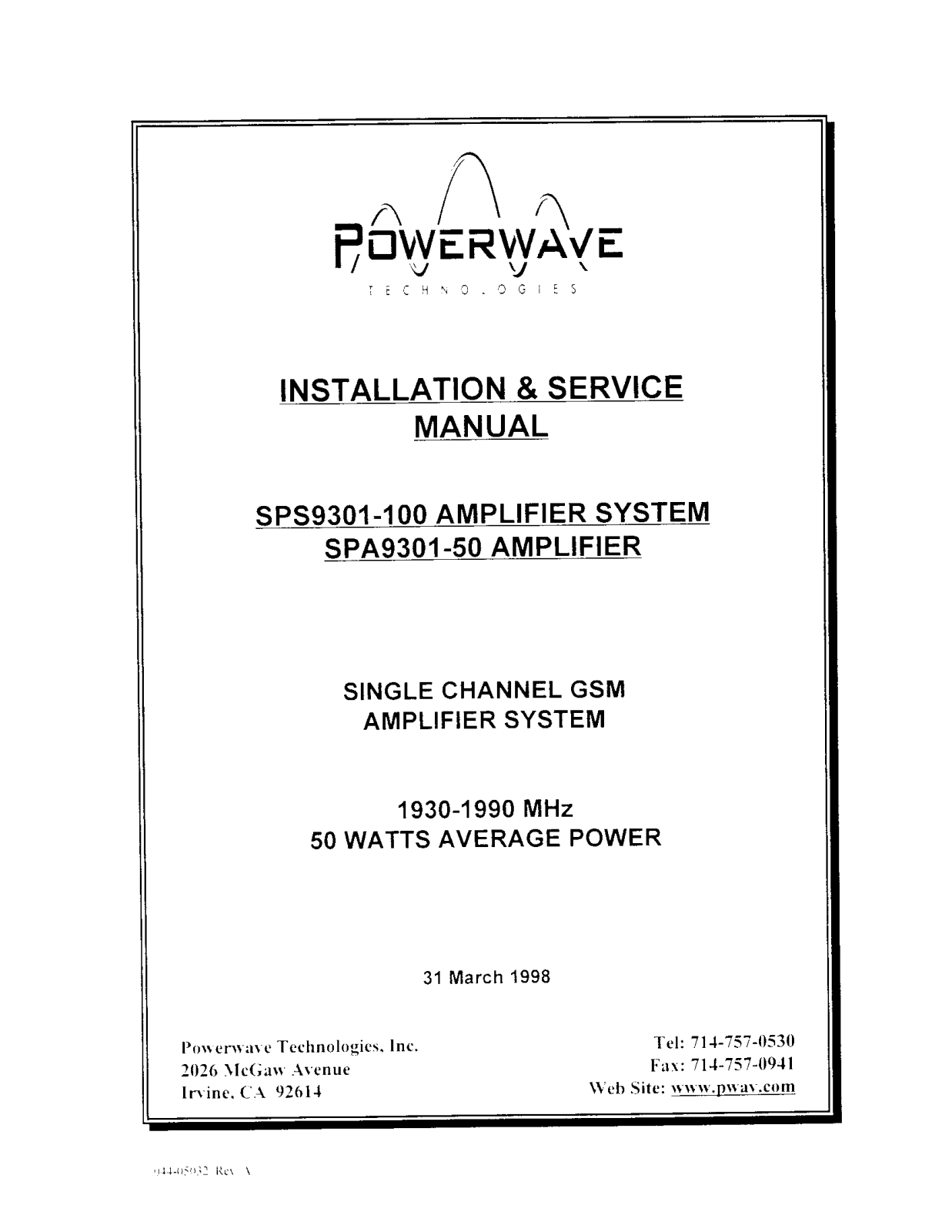 Powerwave Technologies 5JS0027 User Manual