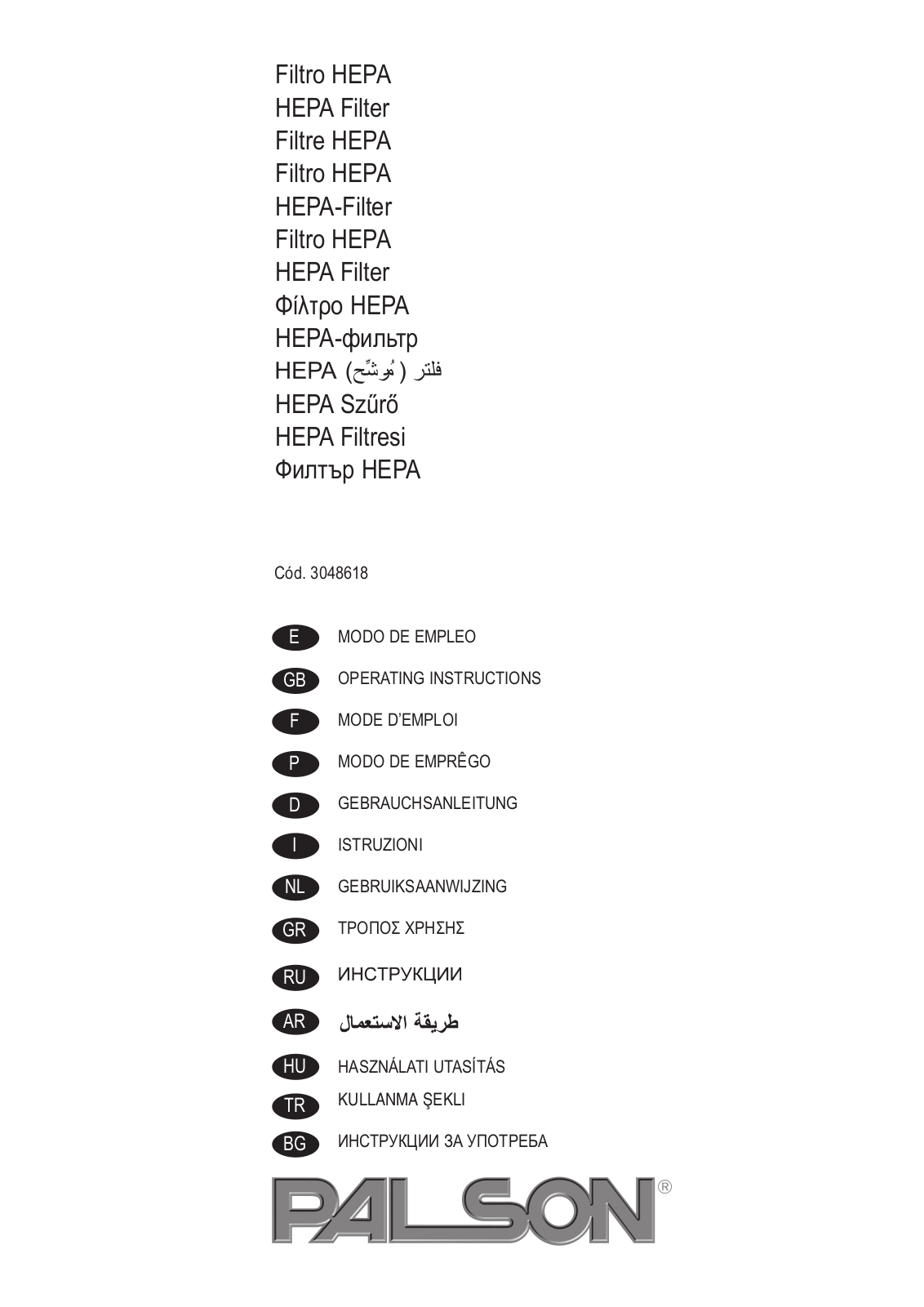 Palson FILTRO HEPA User Manual