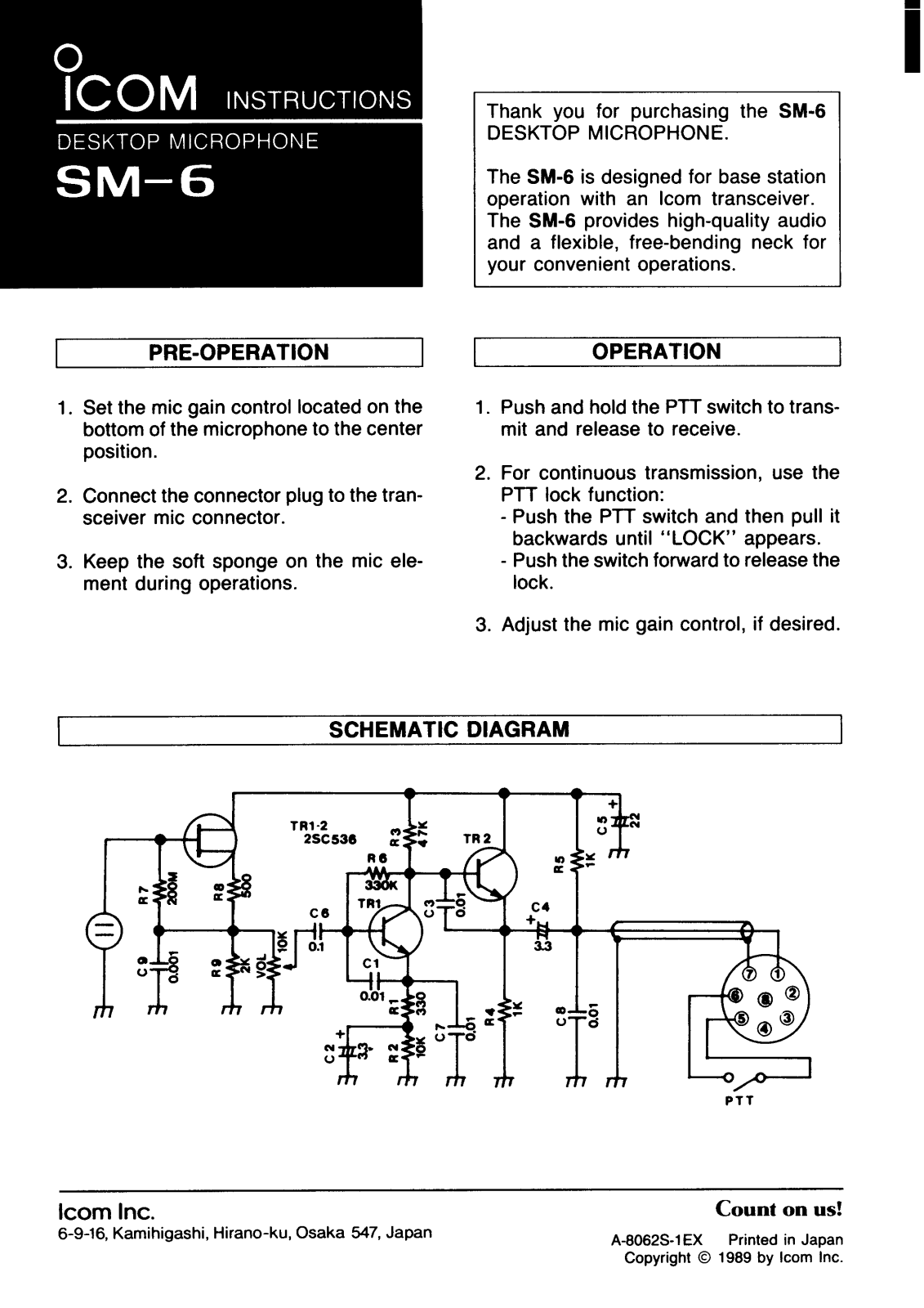 Icom SM-6 User Manual