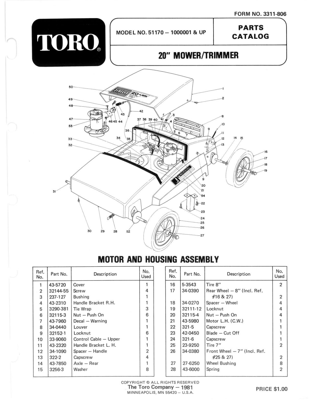 Toro 51170 Parts Catalogue