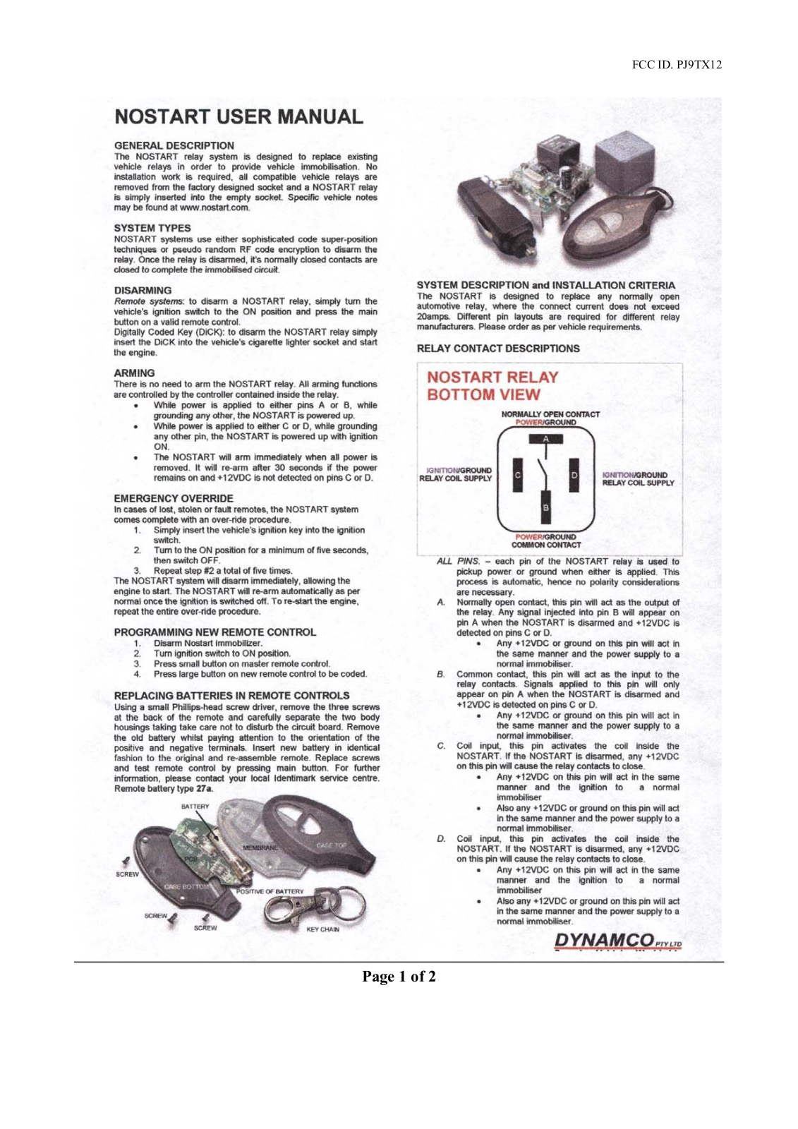 Dynamco TX12 User Manual