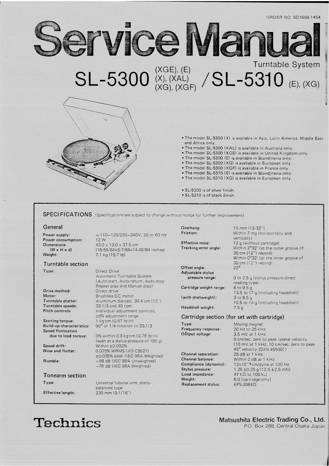 Technics SL-5300, SL-5310 Service manual