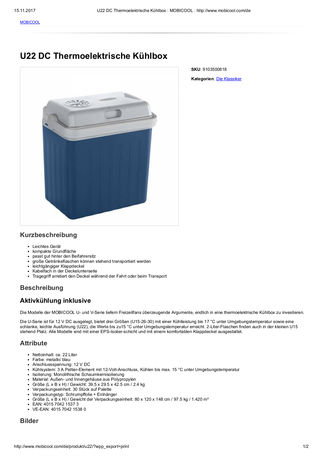 MobiCool U22 DC Data Sheet