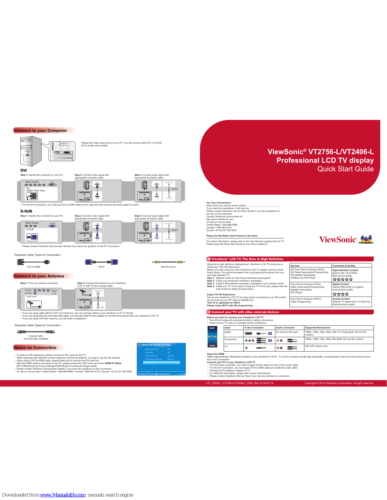 ViewSonic VT2406-L, VT2756-L Quick Start Manual