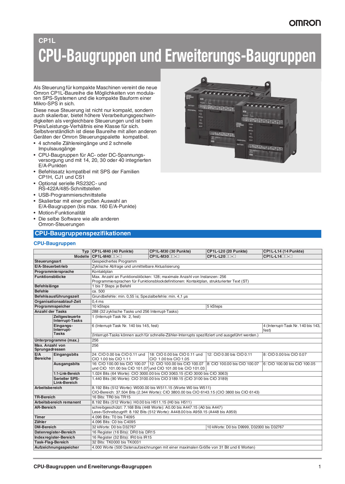 Omron CP1L DATASHEET