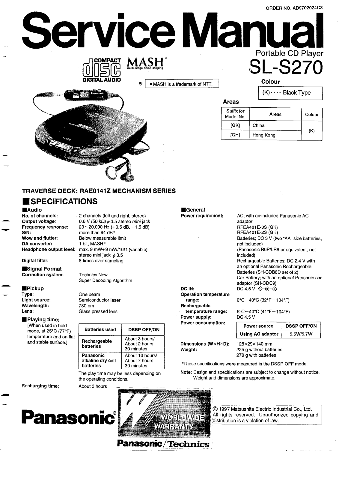 Panasonic SLS-270 Service manual