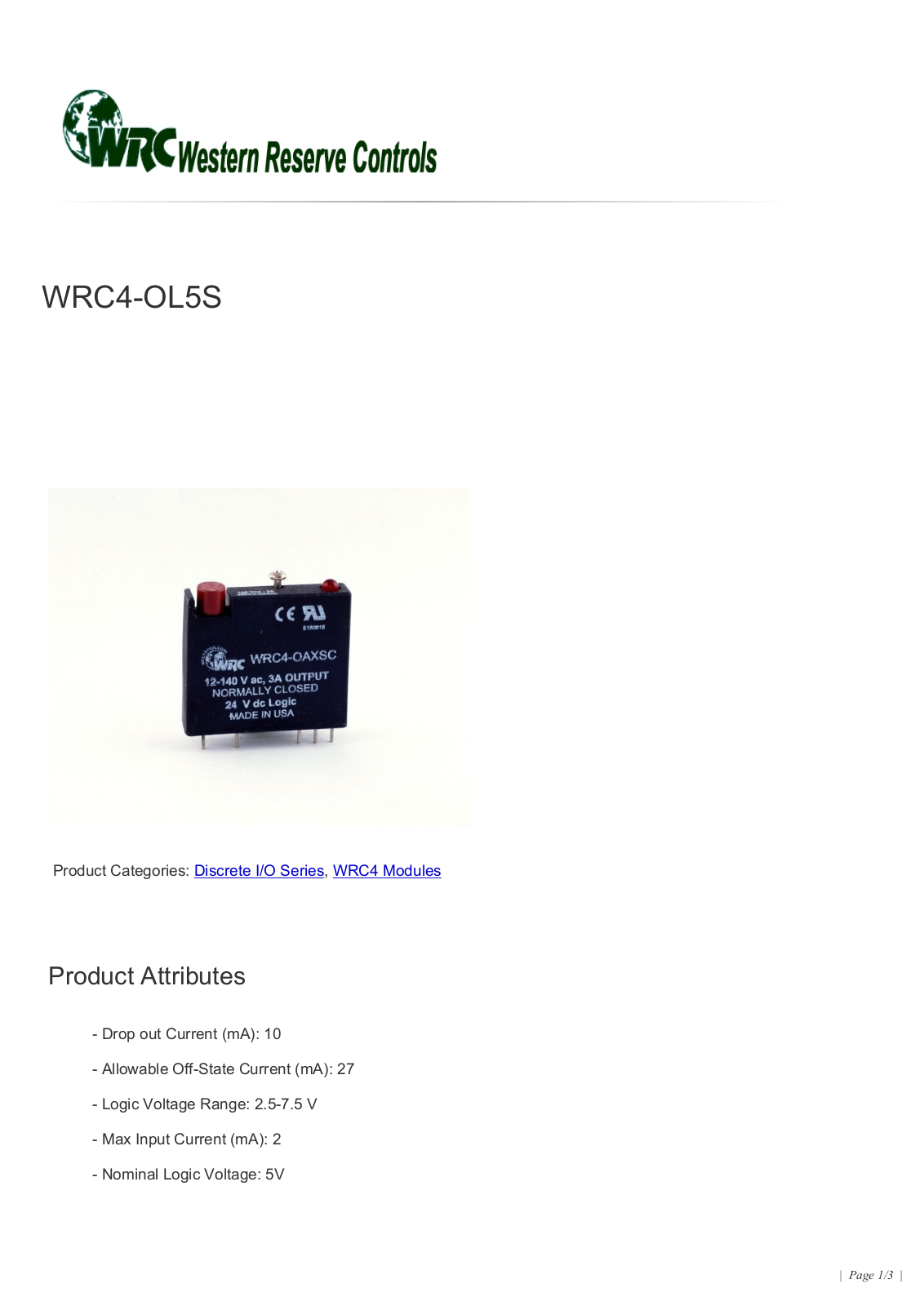 Western Reserve Controls WRC4-OL5S Data Sheet