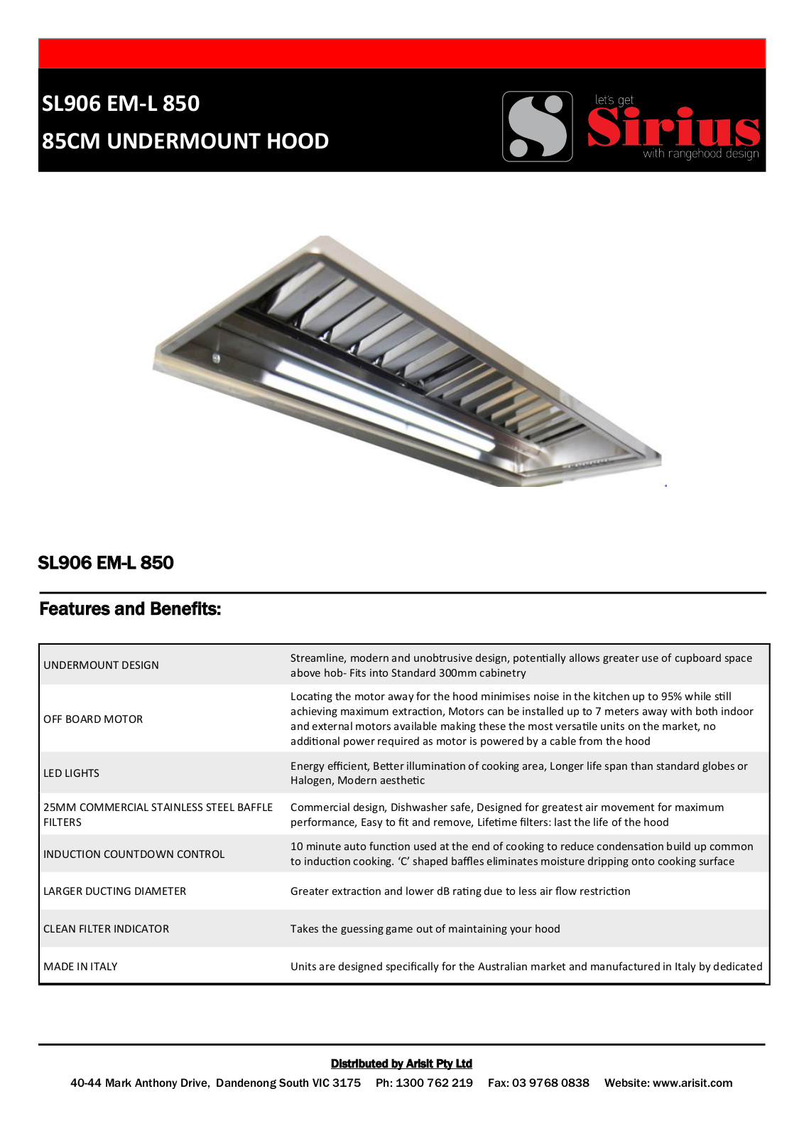 Sirius PKSL906EML8502, PKSL906EML8505, PKSL906EML8501 Specifications Sheet