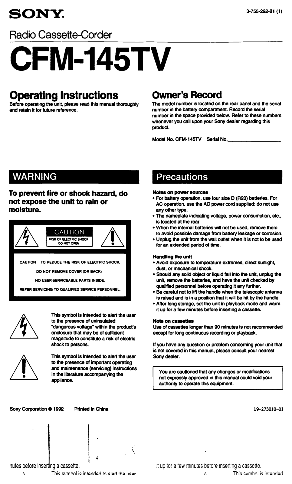 Sony CFM-145TV User Manual